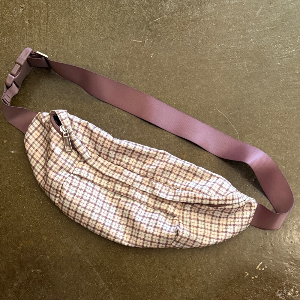 A New Day Plaid Fanny Pack with Purple Strap